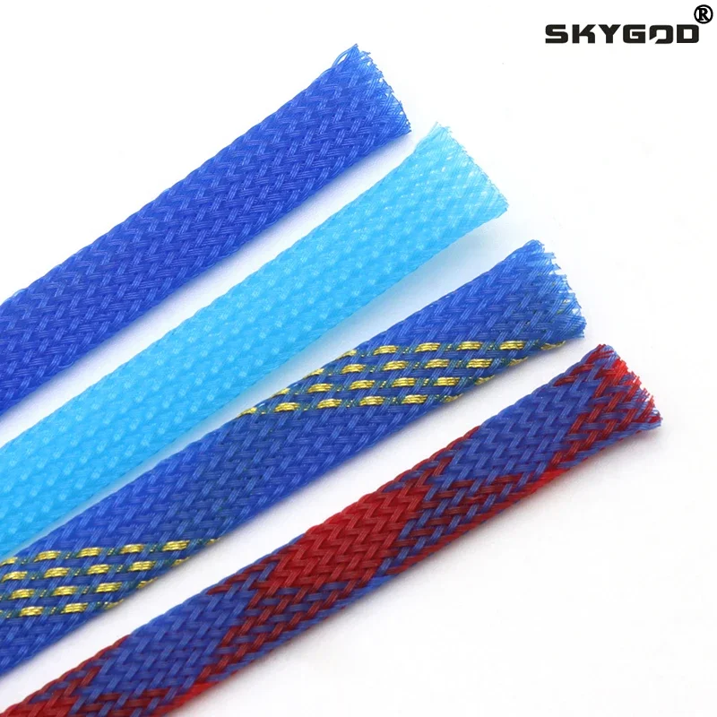 Cable Sleeve Braided - 1/5/10M Blue-Gold-Red PET Braided Wire Cable