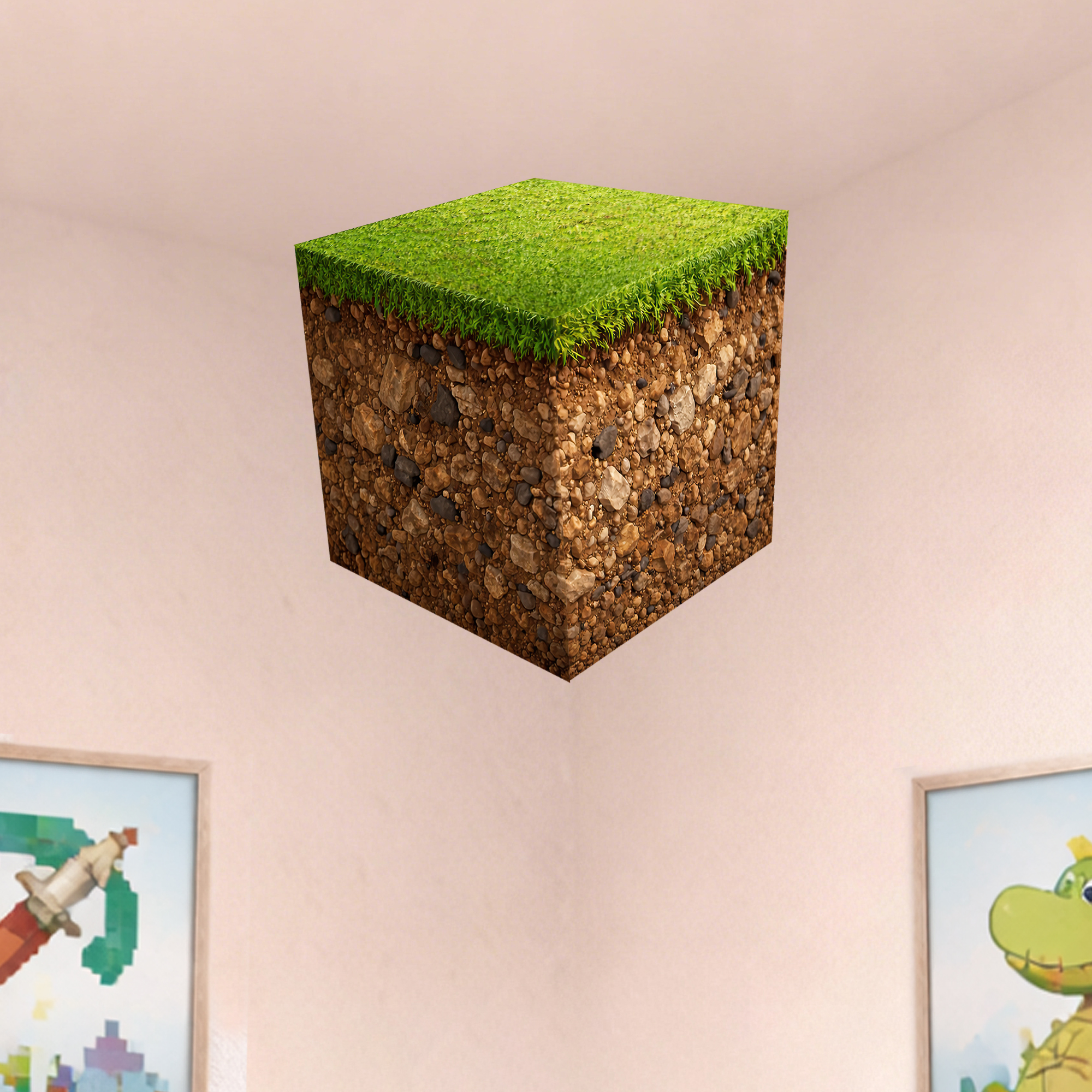 Gaming Accessories For Bedroom - Realistic 3D Grass Cube Wall Decals,Pixel
