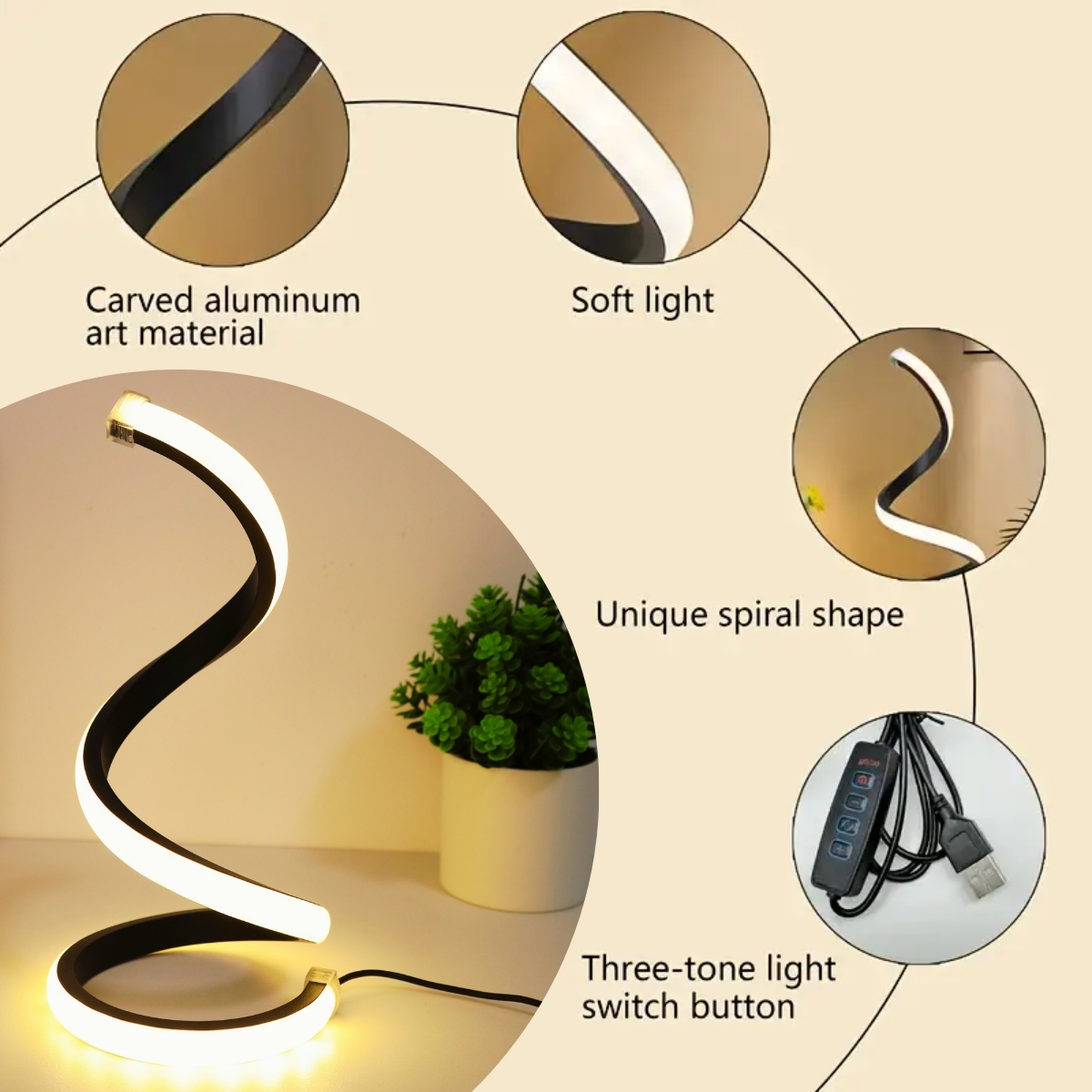 LED spiral desk lamp modern th - Gaming Accessories For Bedroom 리뷰 및 가격