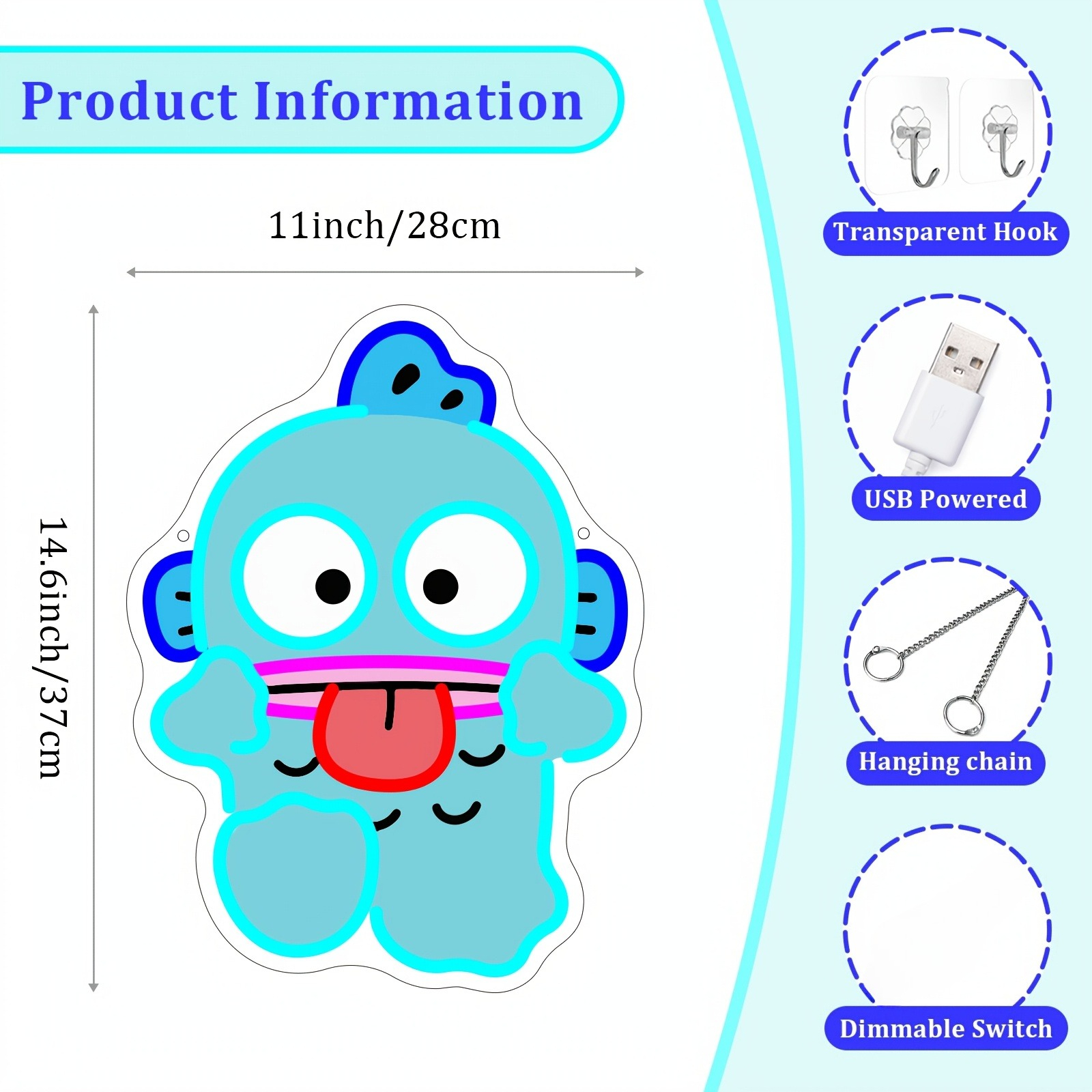 Cute Hangyodon Neon Sign USB L - Gaming Accessories For Bedroom 리뷰 및 가격