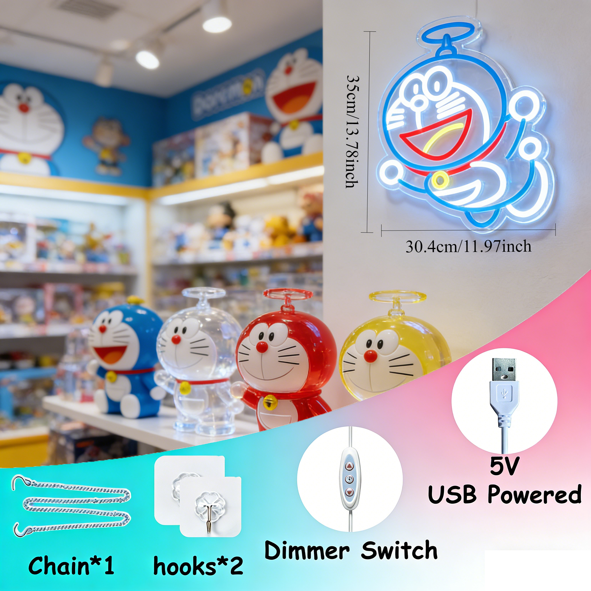Doraemon Neon Sign LED USB Dim - Gaming Accessories For Bedroom 리뷰 및 가격